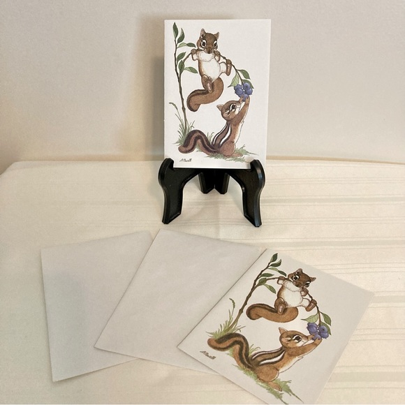 Vintage American Greetings FORGET ME NOT 80’s Note Cards Chipmunks Scene - Picture 2 of 4